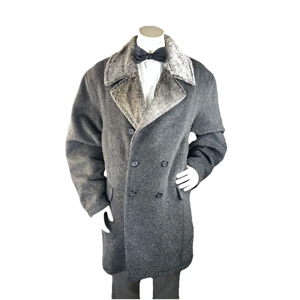 RARE Vtg Alfredo Fawza Italian Double Brsted Mohair Alpaca Wool Overcoat Mens 46